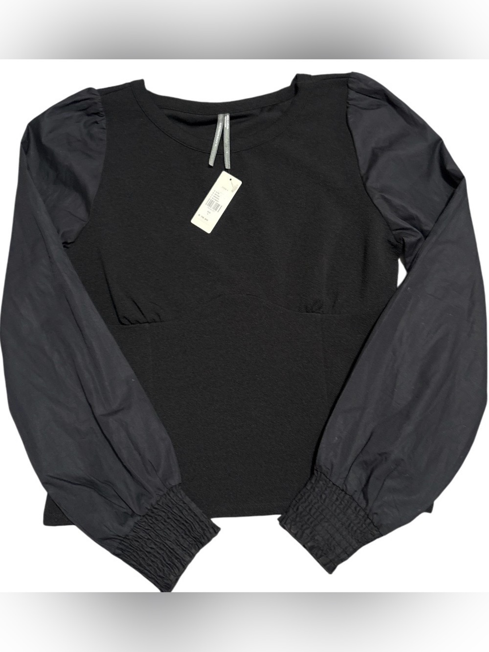 Anthropologie Black Long-Sleeve Puff-Sleeve Top
